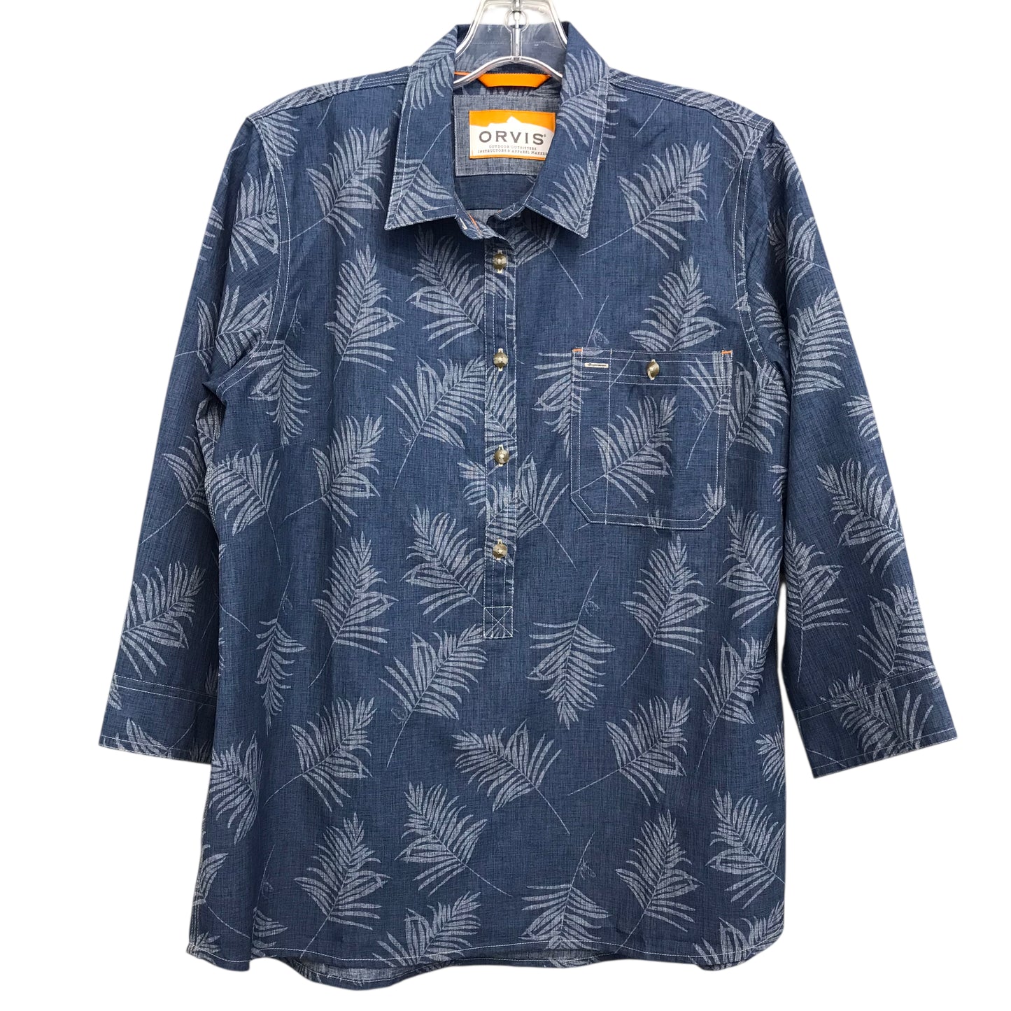 Top 3/4 Sleeve By Orvis In Blue & White, Size:L