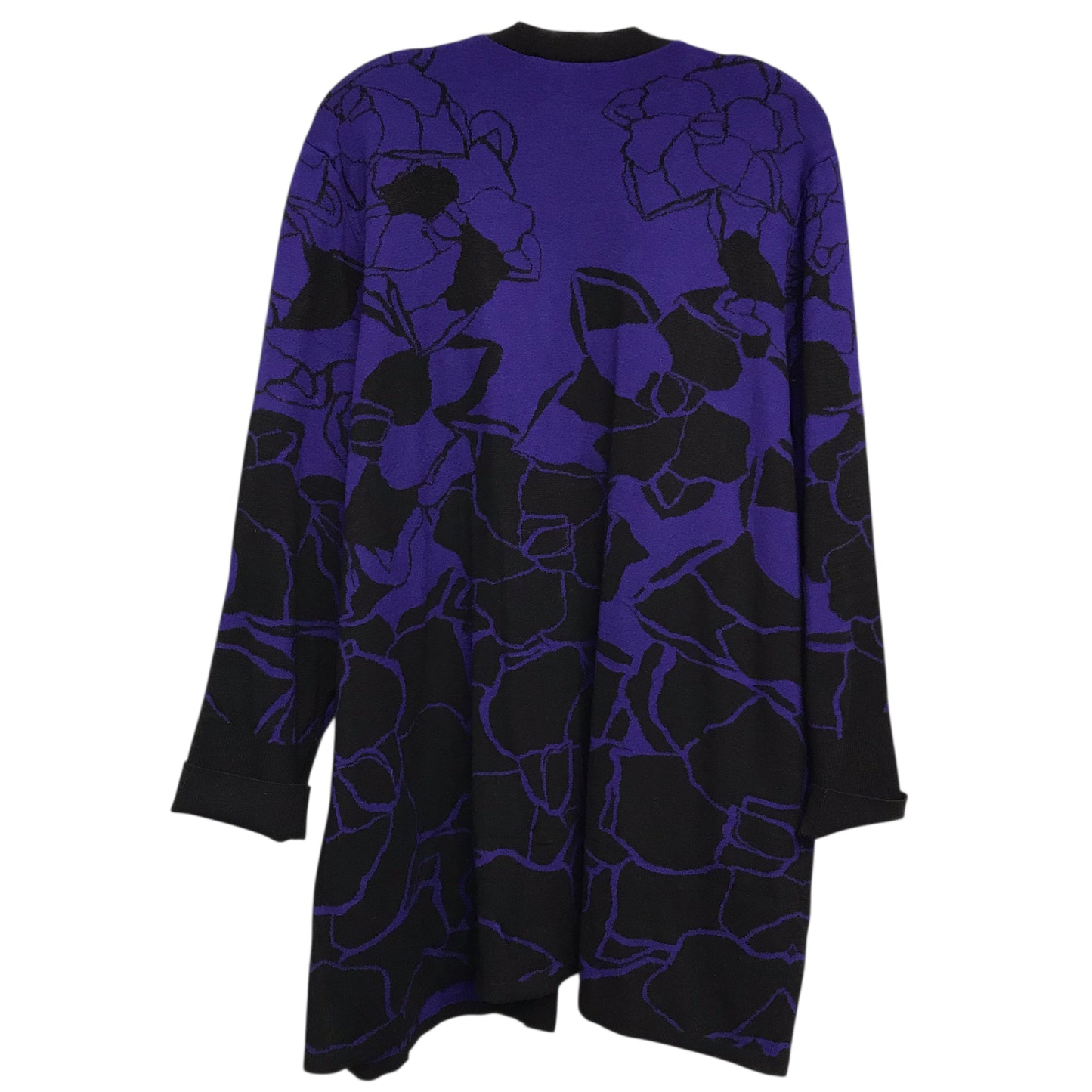 Sweater Cardigan By Chicos In Black & Purple, Size:1X