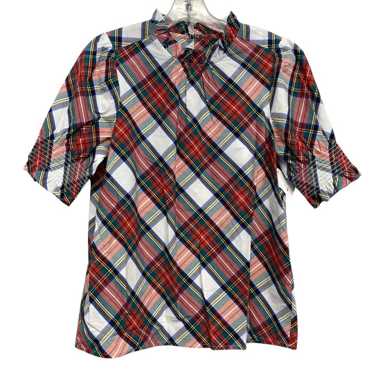 Top 3/4 Sleeve By J. Crew In Plaid Pattern, Size:S