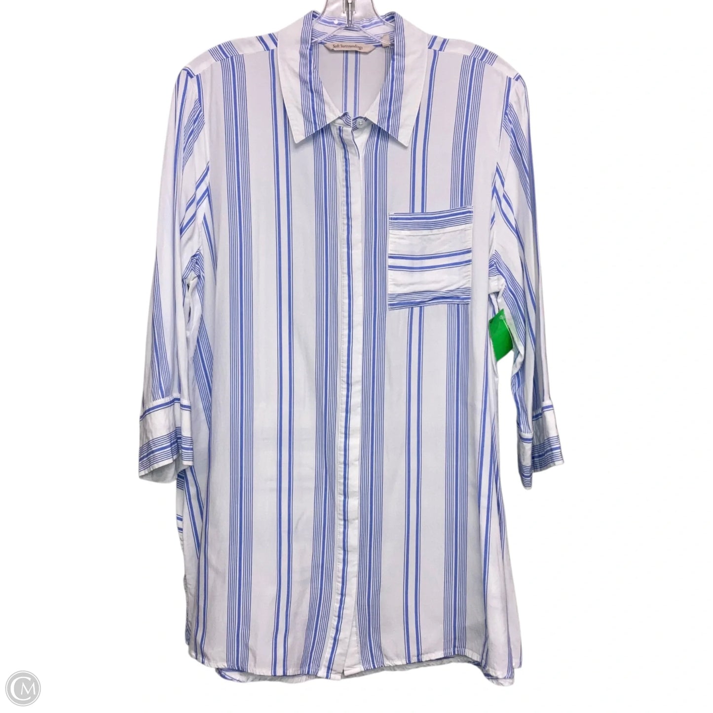 Top 3/4 Sleeve By Soft Surroundings In Blue & White, Size: L