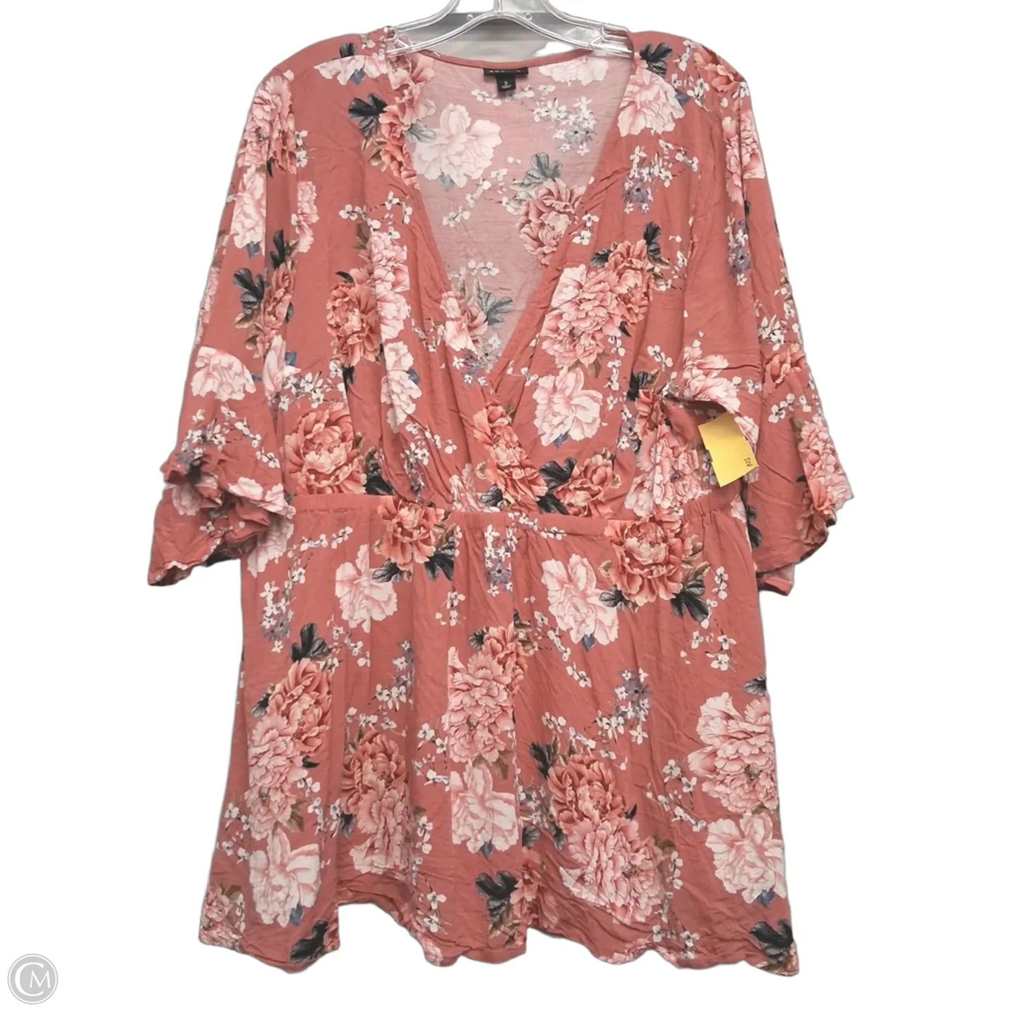 Top 3/4 Sleeve Basic By Torrid In Pink & White, Size: 2x