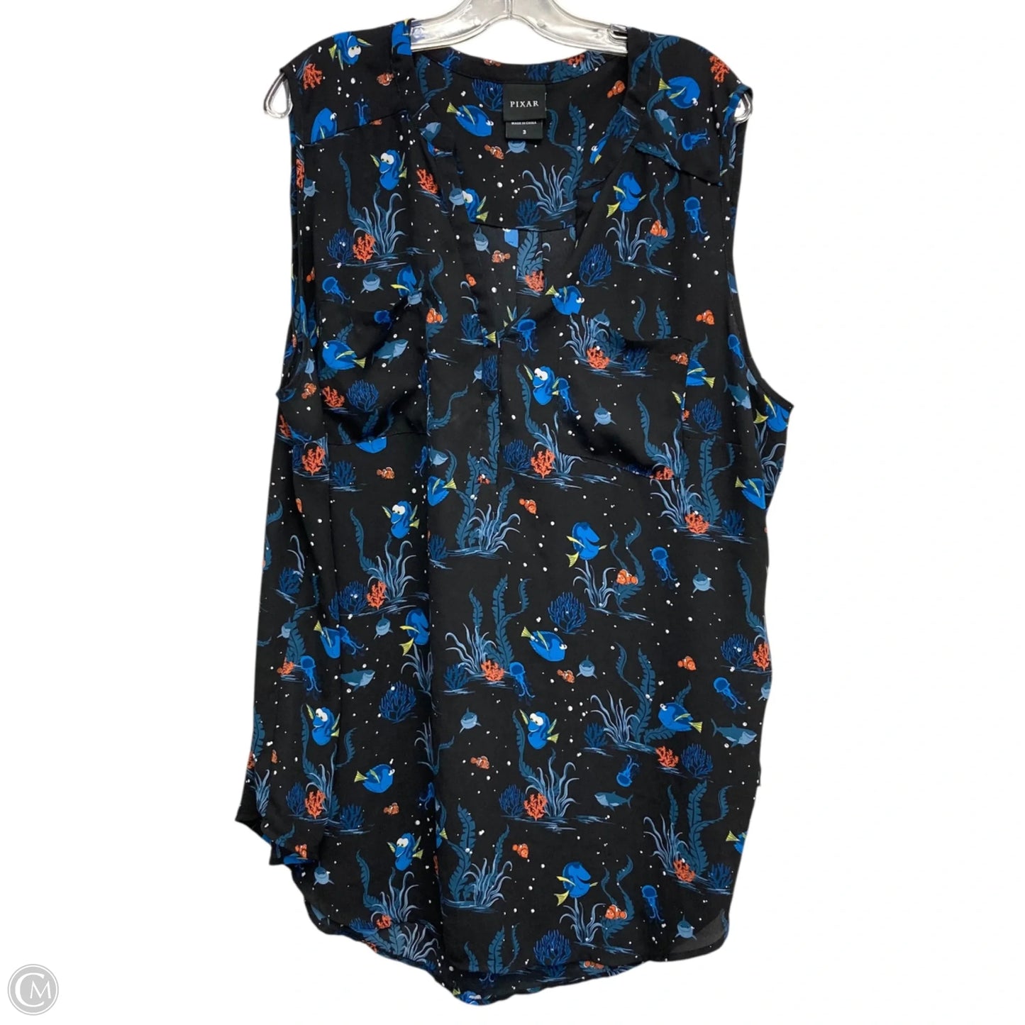 Top Sleeveless By Pixar In Black & Blue, Size: 3x