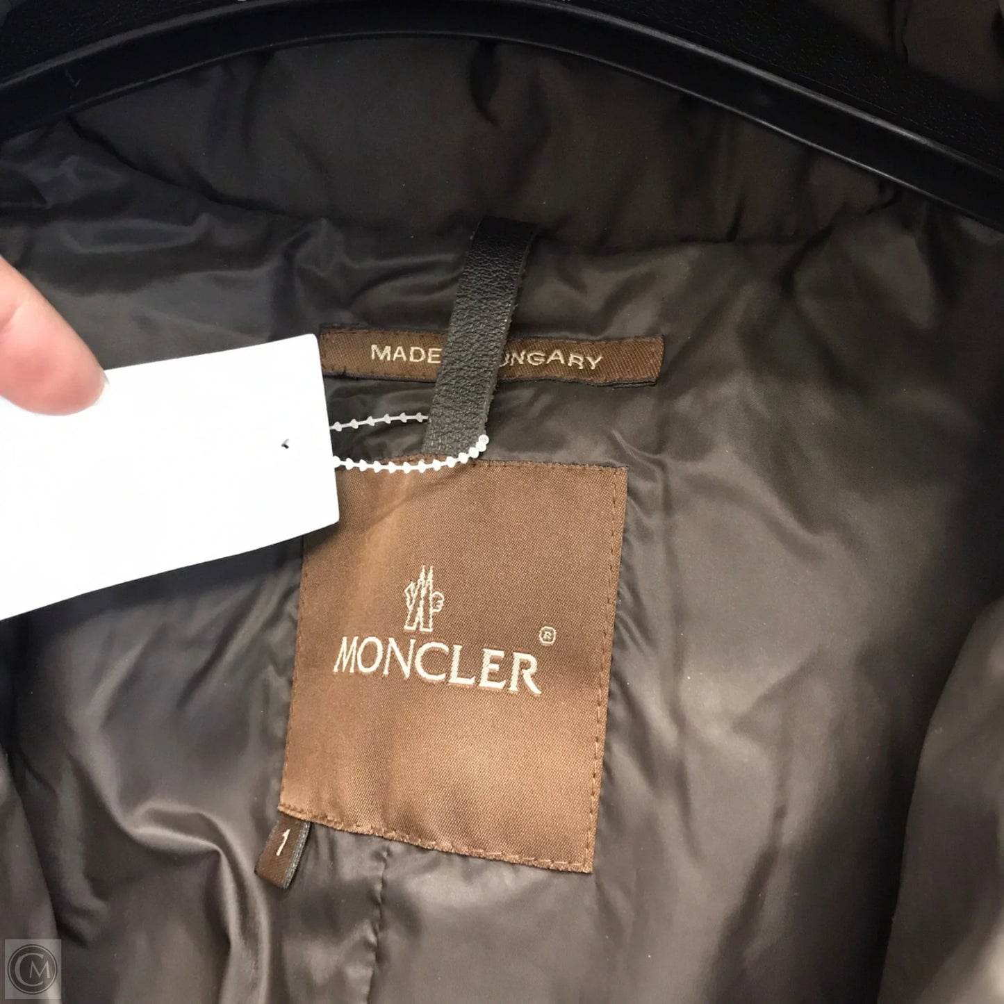 Coat Luxury Designer By Moncler In Brown, Size: S