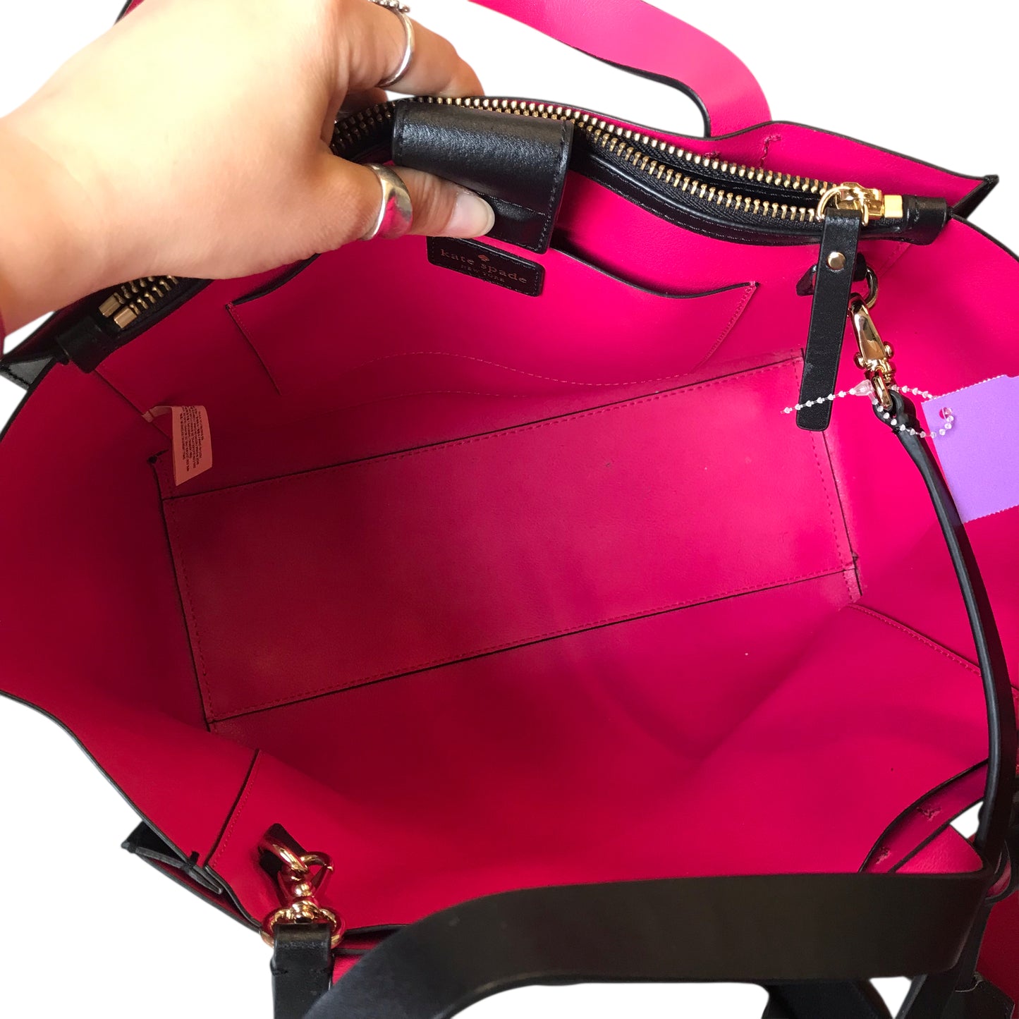 Tote Designer By Kate Spade In Black & Pink, Size:Large