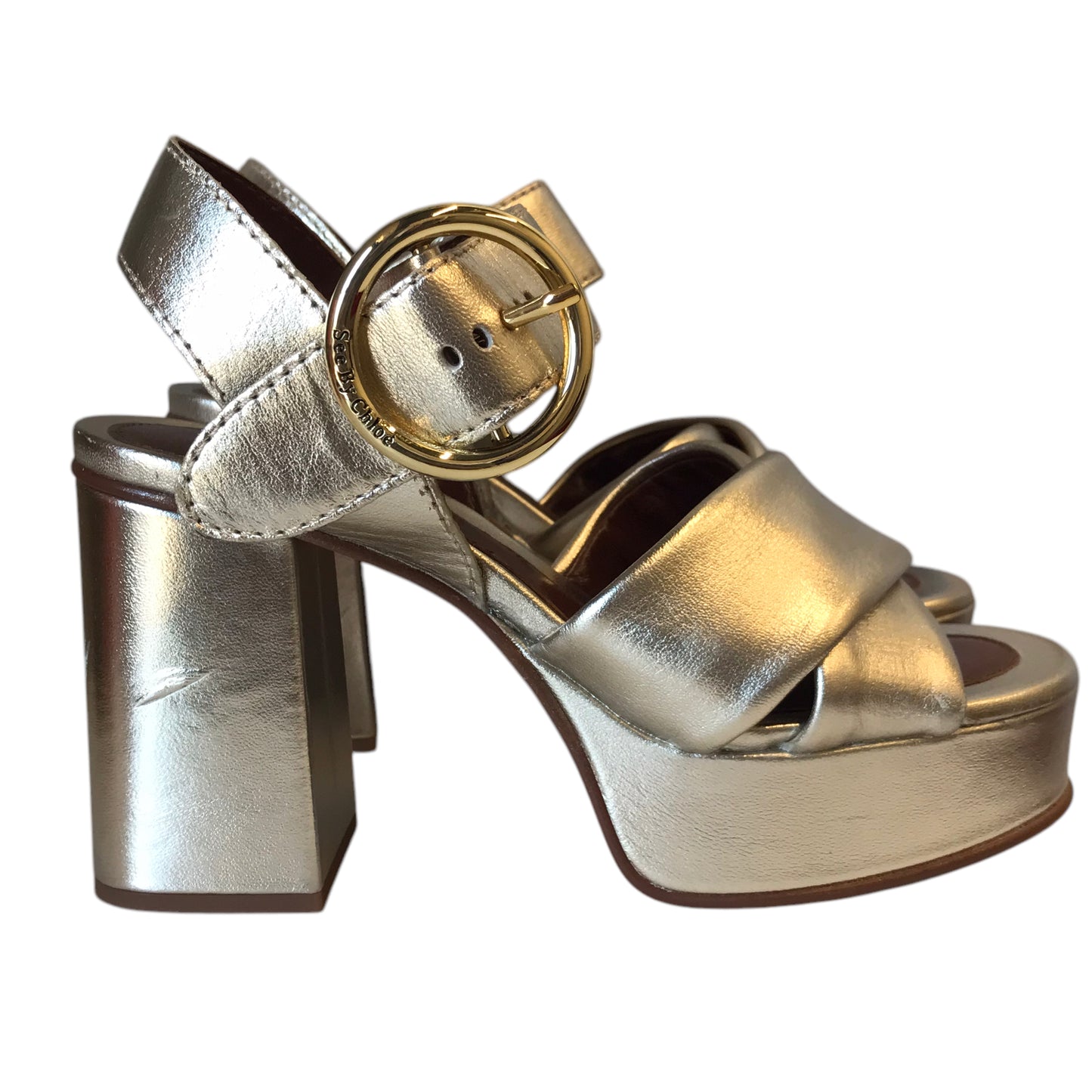 Sandals Designer By See By Chloe In Gold, Size:5.5