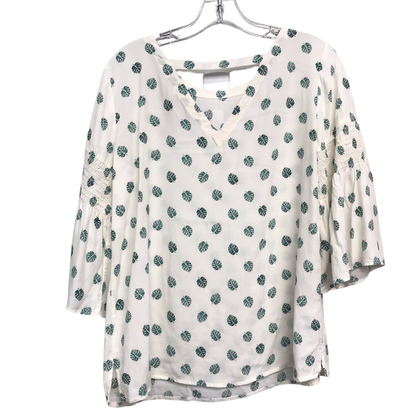 Top 3/4 Sleeve By Loft In Cream & Green, Size:S