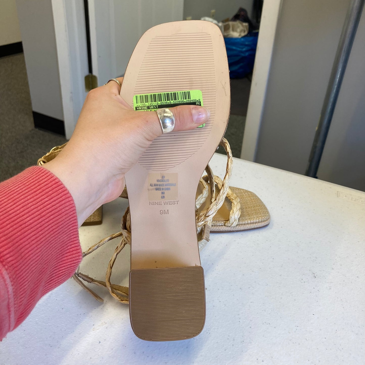 Sandals Heels Block By Nine West In Tan, Size:9