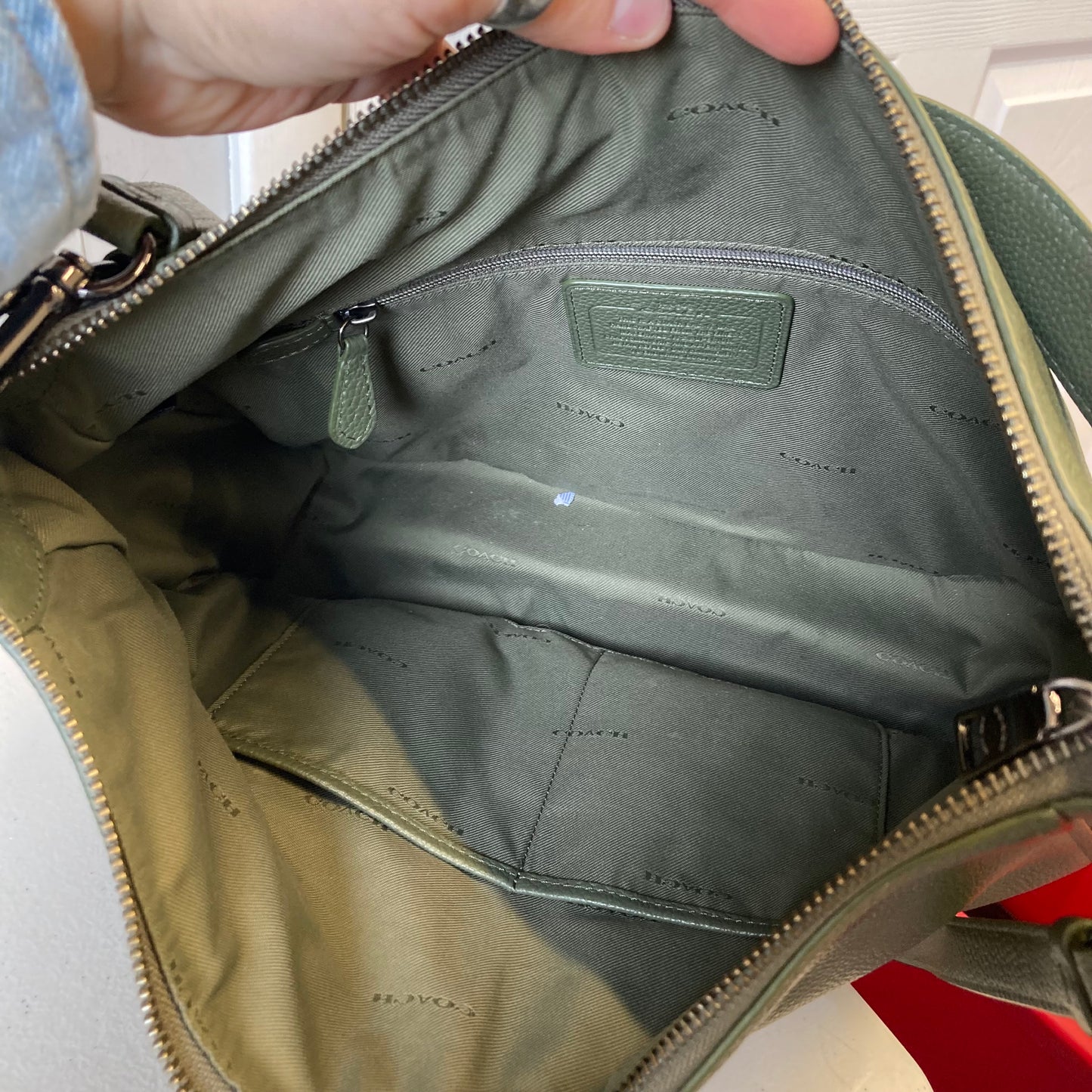 Handbag Designer By Coach In Green, Size:Large