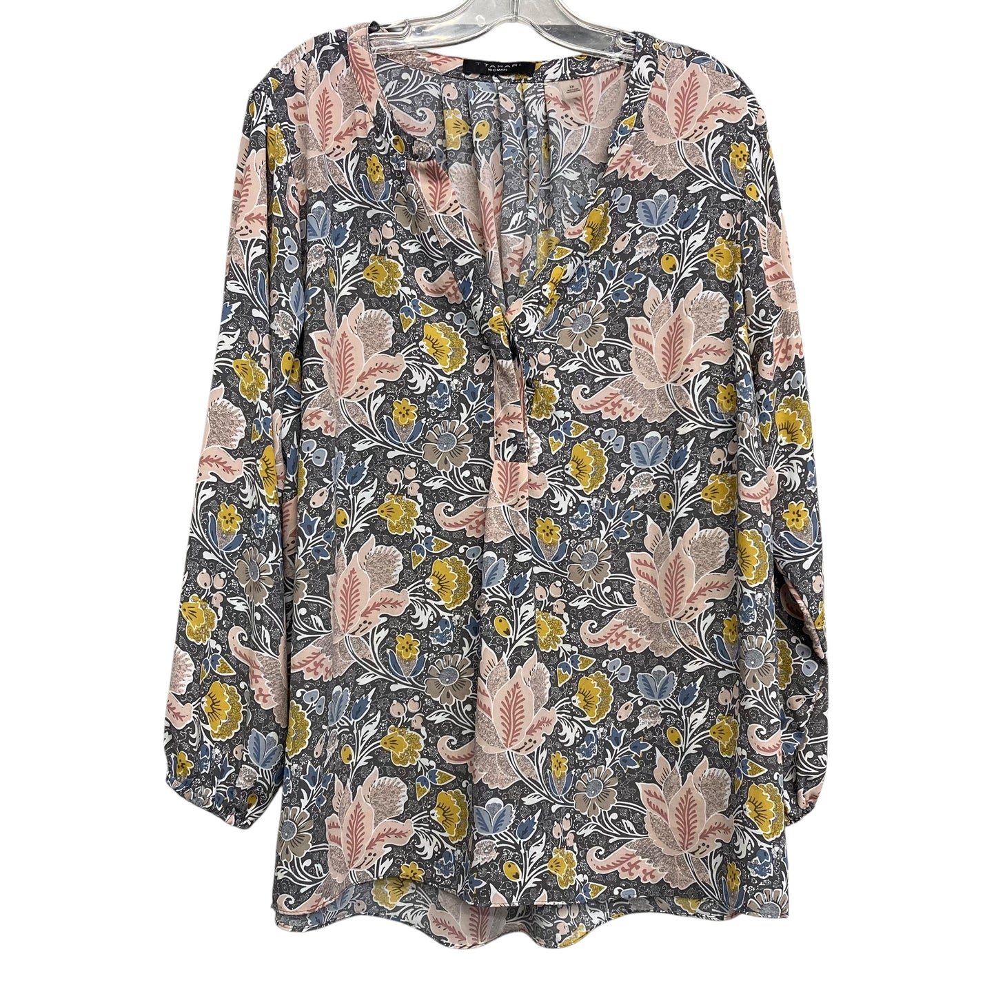 Top Ls By Tahari By Arthur Levine In Grey & Pink, Size:2X