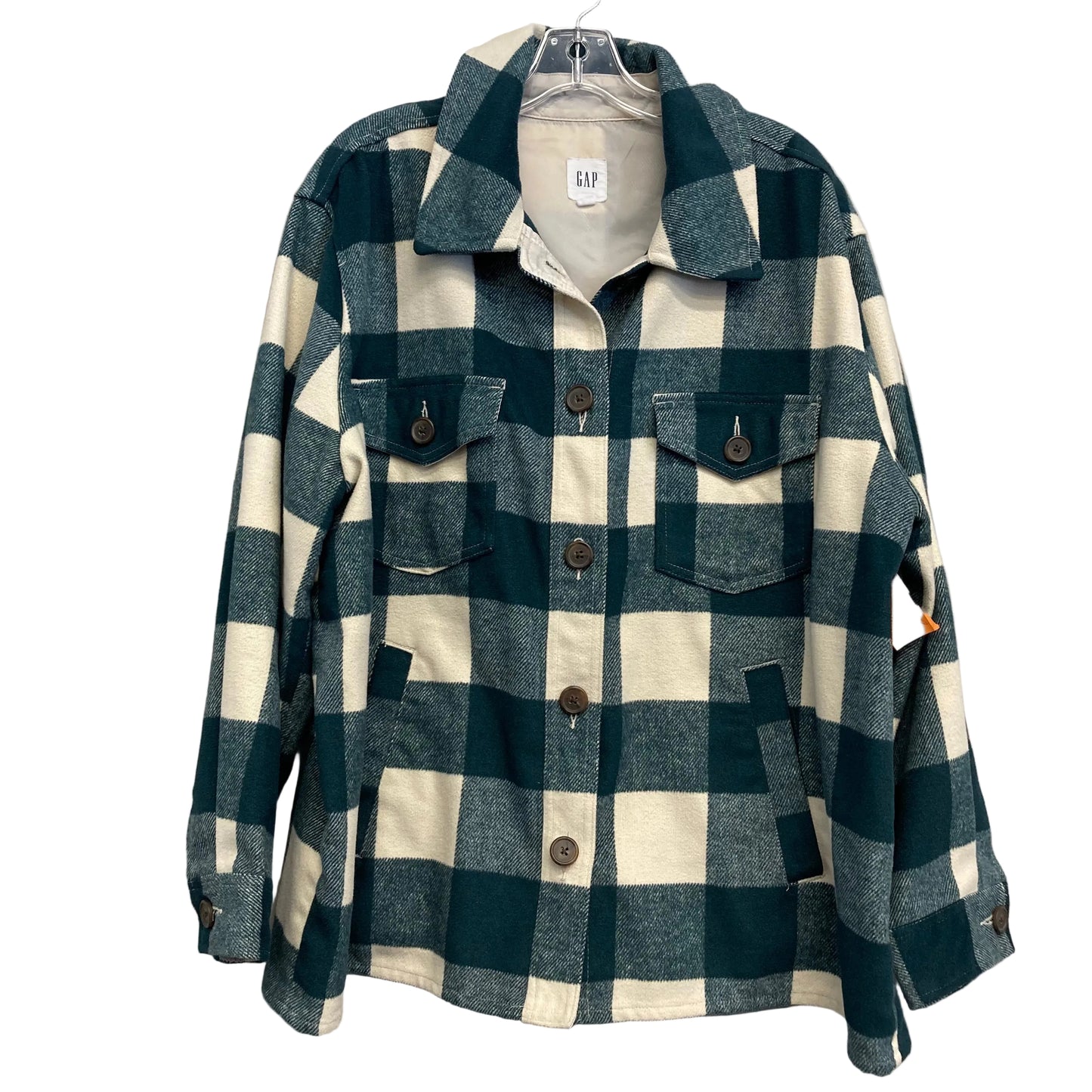 Jacket Shirt By Gap In Green & White, Size:1X