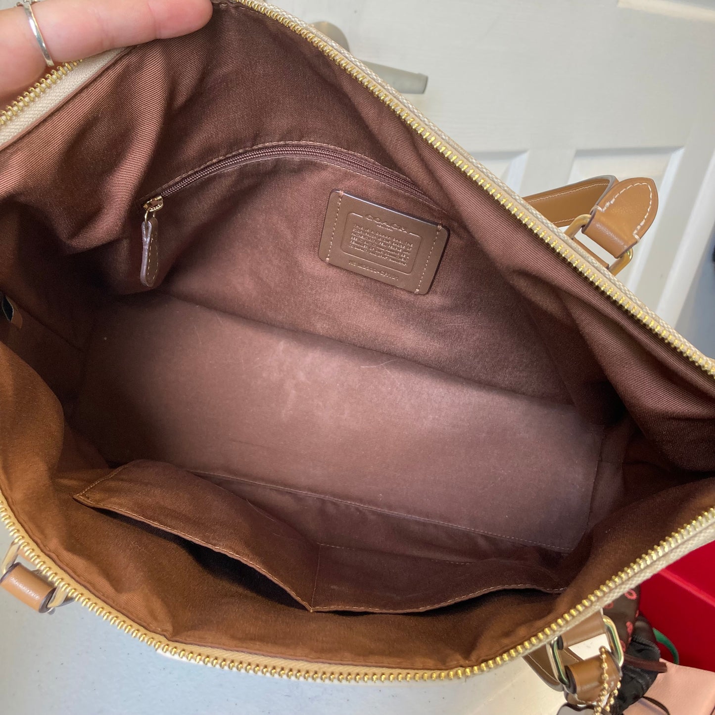 Handbag Designer By Coach In Tan, Size:Large