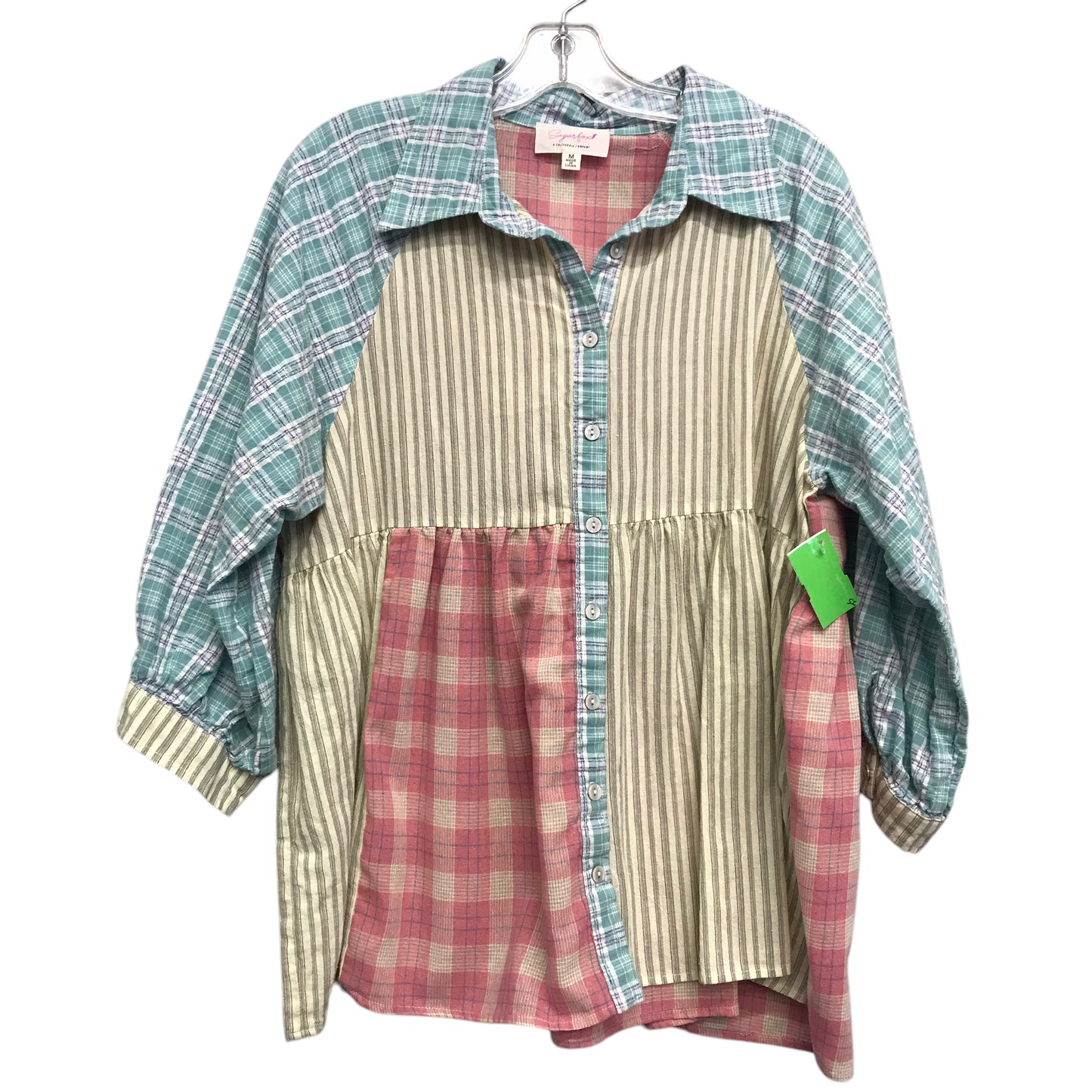Top 3/4 Sleeve By Sugarfox In Green & Pink, Size:M