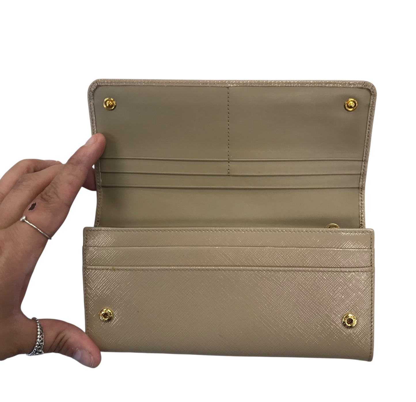Wallet Luxury Designer By Prada In Tan, Size:Medium