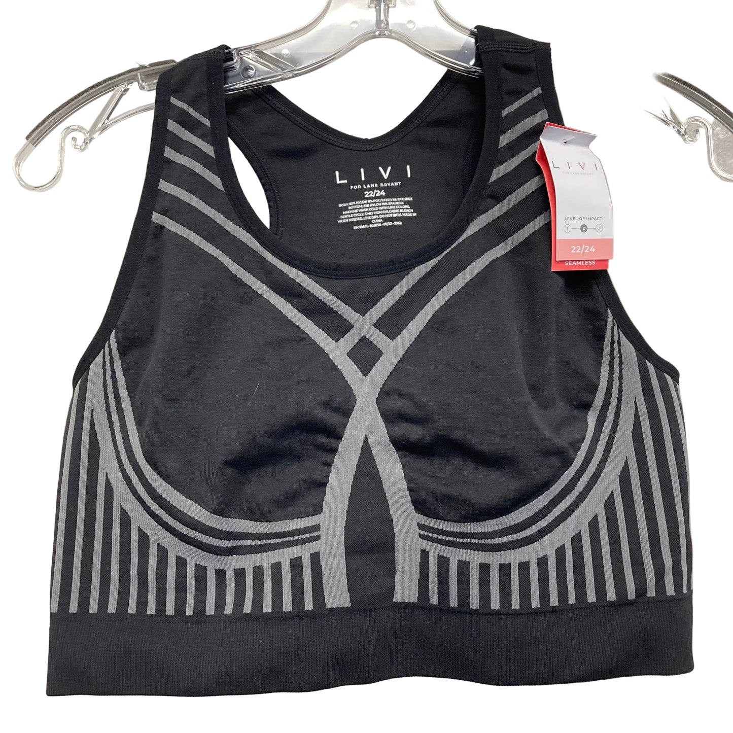 Athletic Bra By Livi Active In Black & Grey, Size:2X