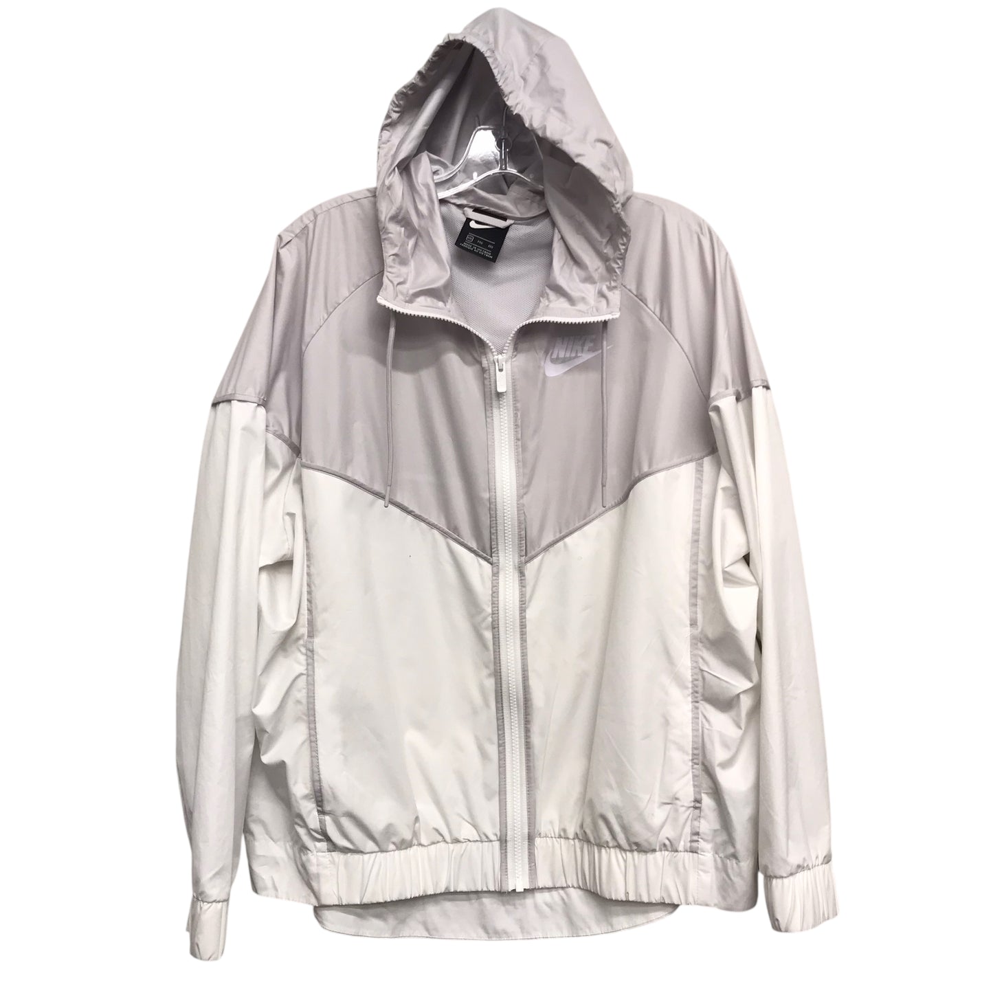 Athletic Jacket By Nike In Grey & White, Size:1X
