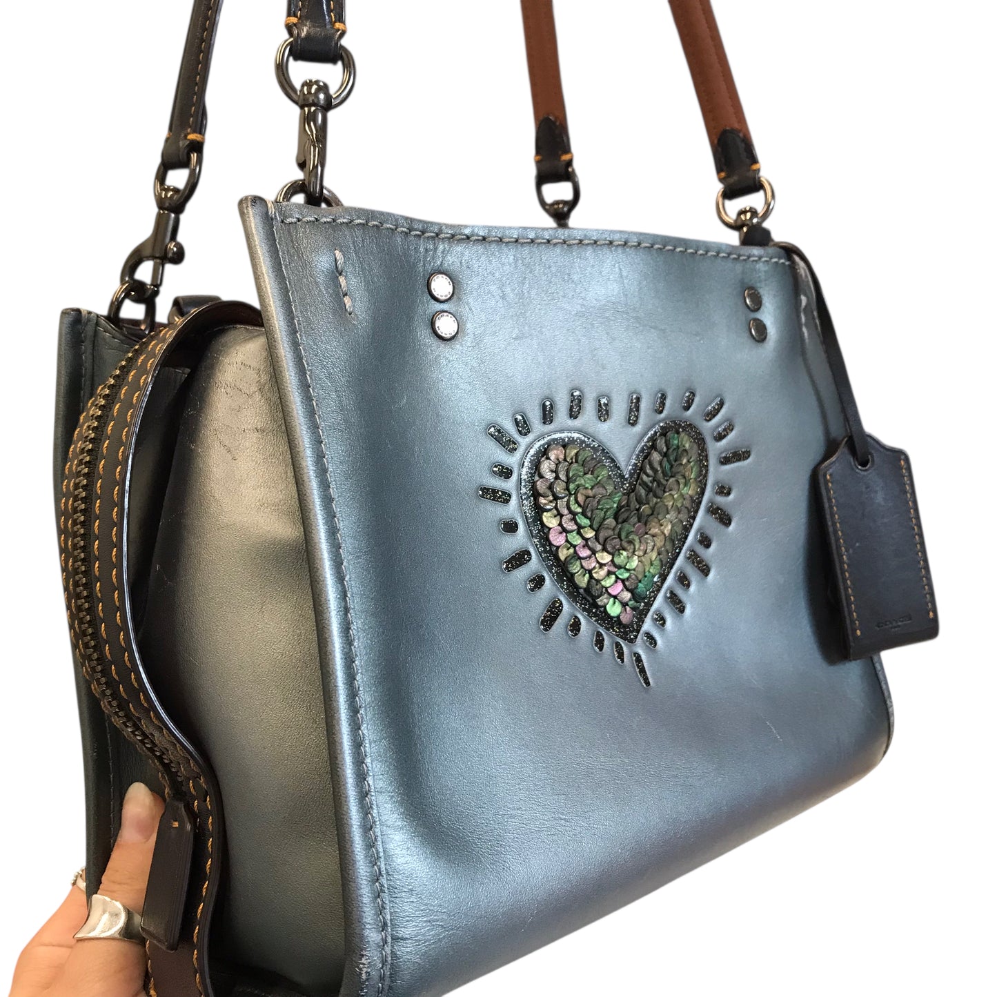 Handbag Designer By Coach In Grey, Size:Small