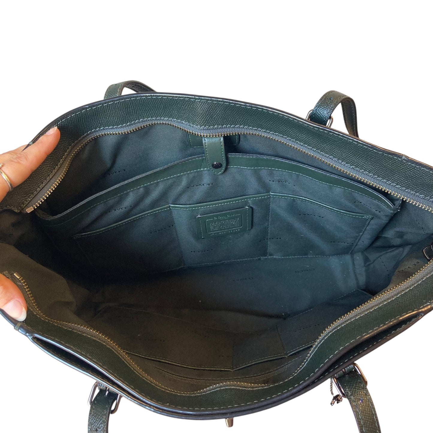 Handbag Designer By Coach In Green, Size:Large
