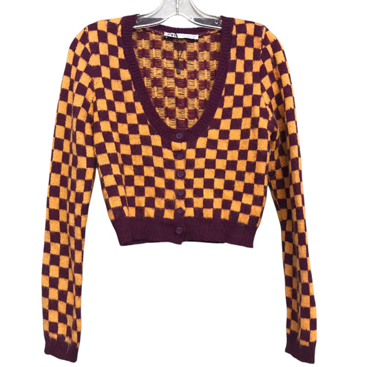 Sweater Cardigan By Zara In Plaid Pattern, Size:M