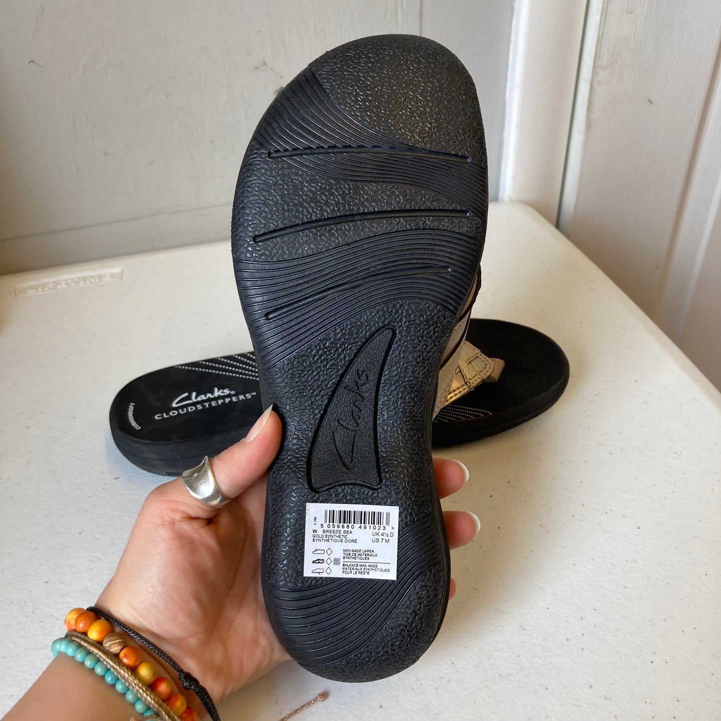 Sandals Flats By Clarks In Gold, Size:7
