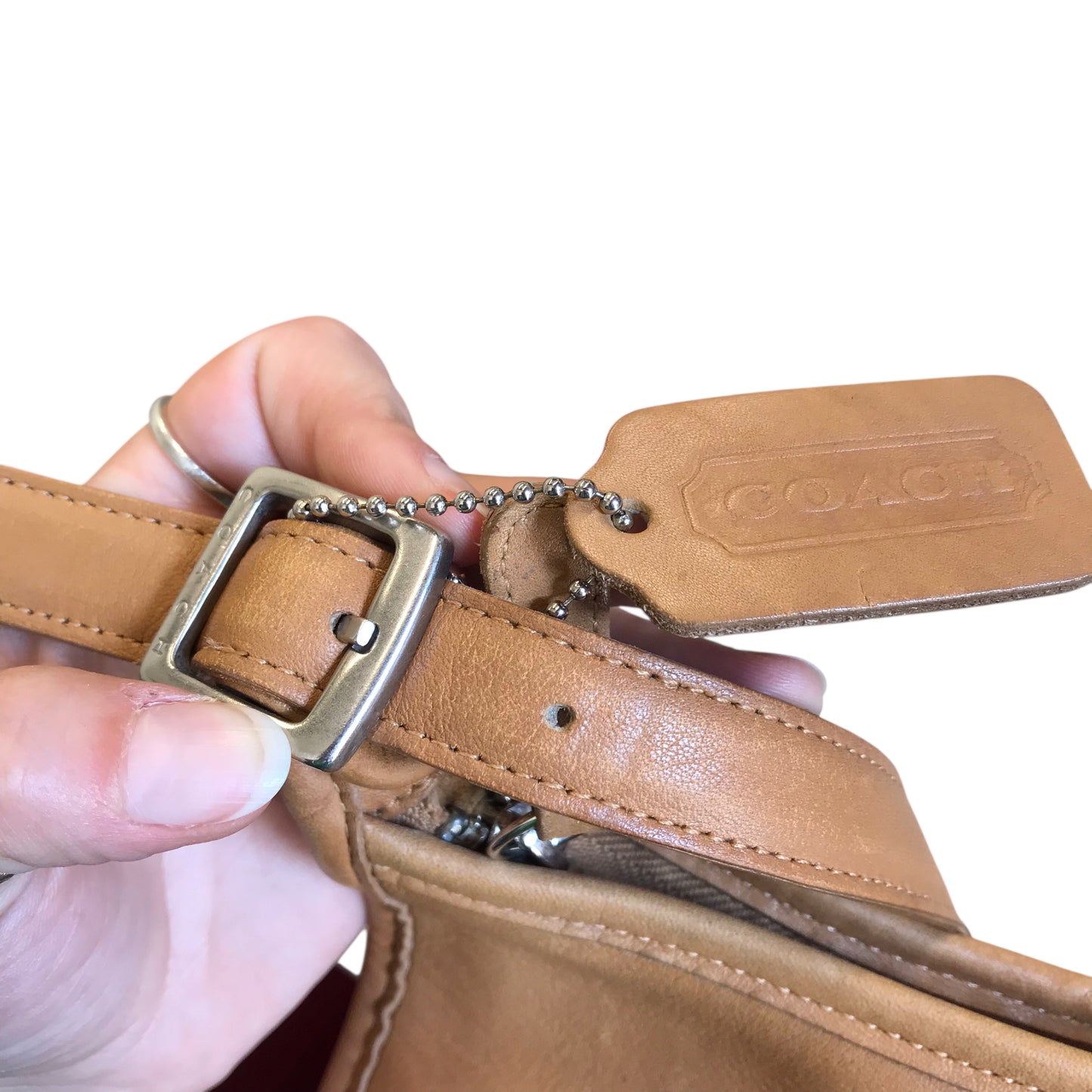 Crossbody Designer By Coach In Tan, Size:Small