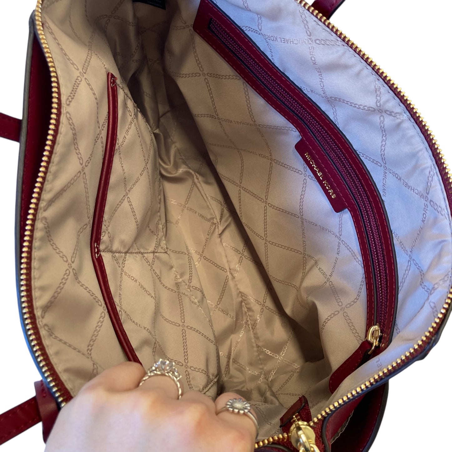 Handbag Designer By Michael Kors In Maroon, Size:Large