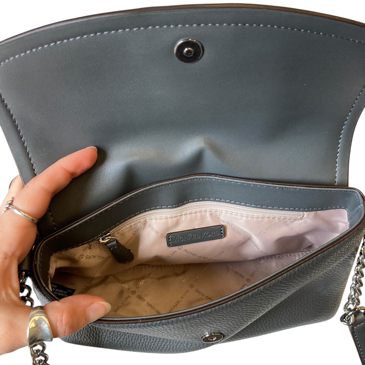 Crossbody Designer By Michael Kors In Grey, Size:Small