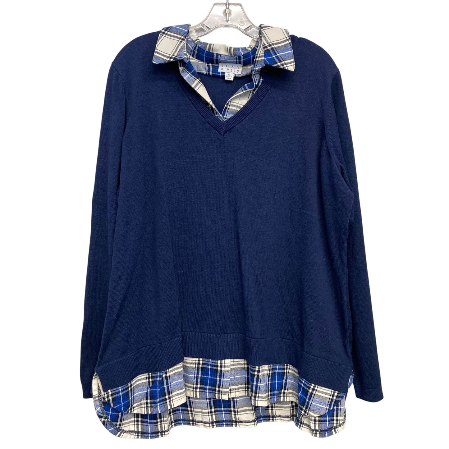Top Ls By Joan Rivers In Blue, Size:1X