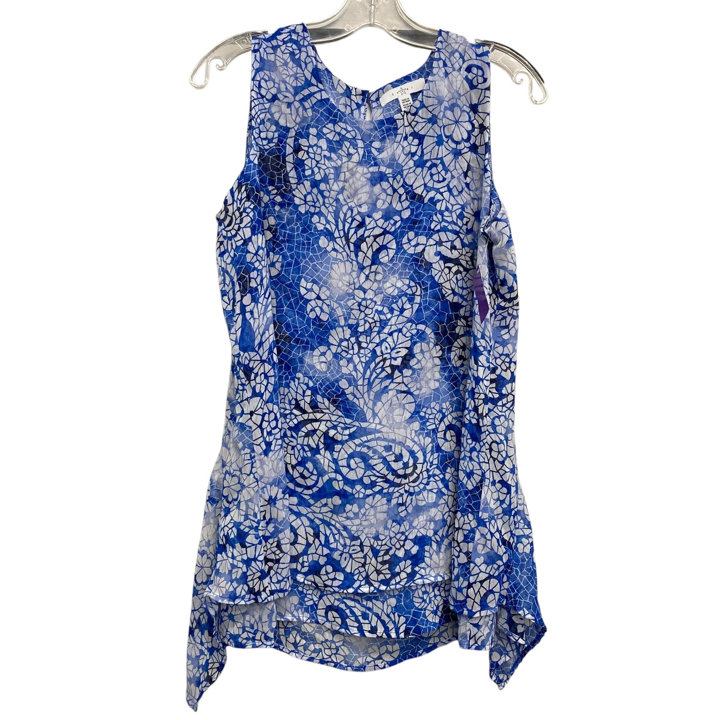 Top Sleeveless By Fever In Blue & White, Size:S