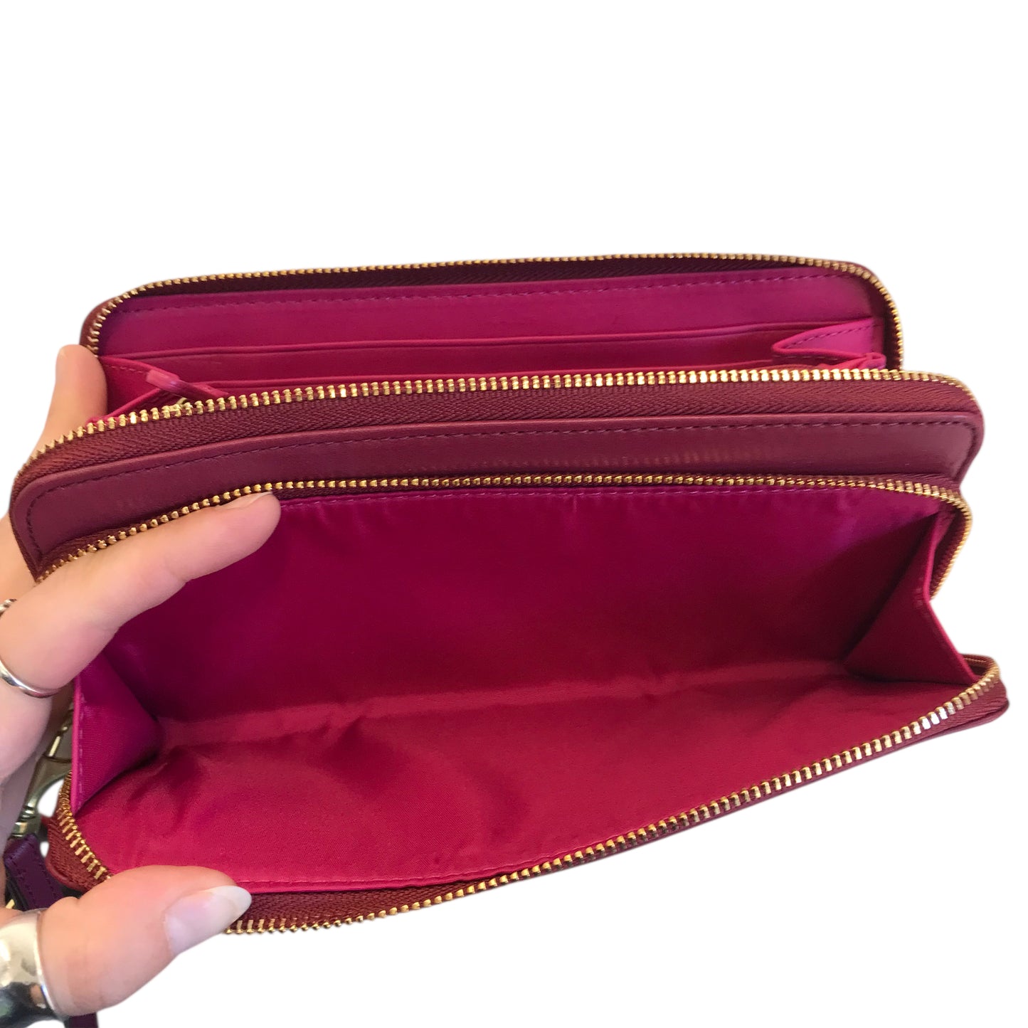 Wallet Designer By Coach In Maroon, Size:Large