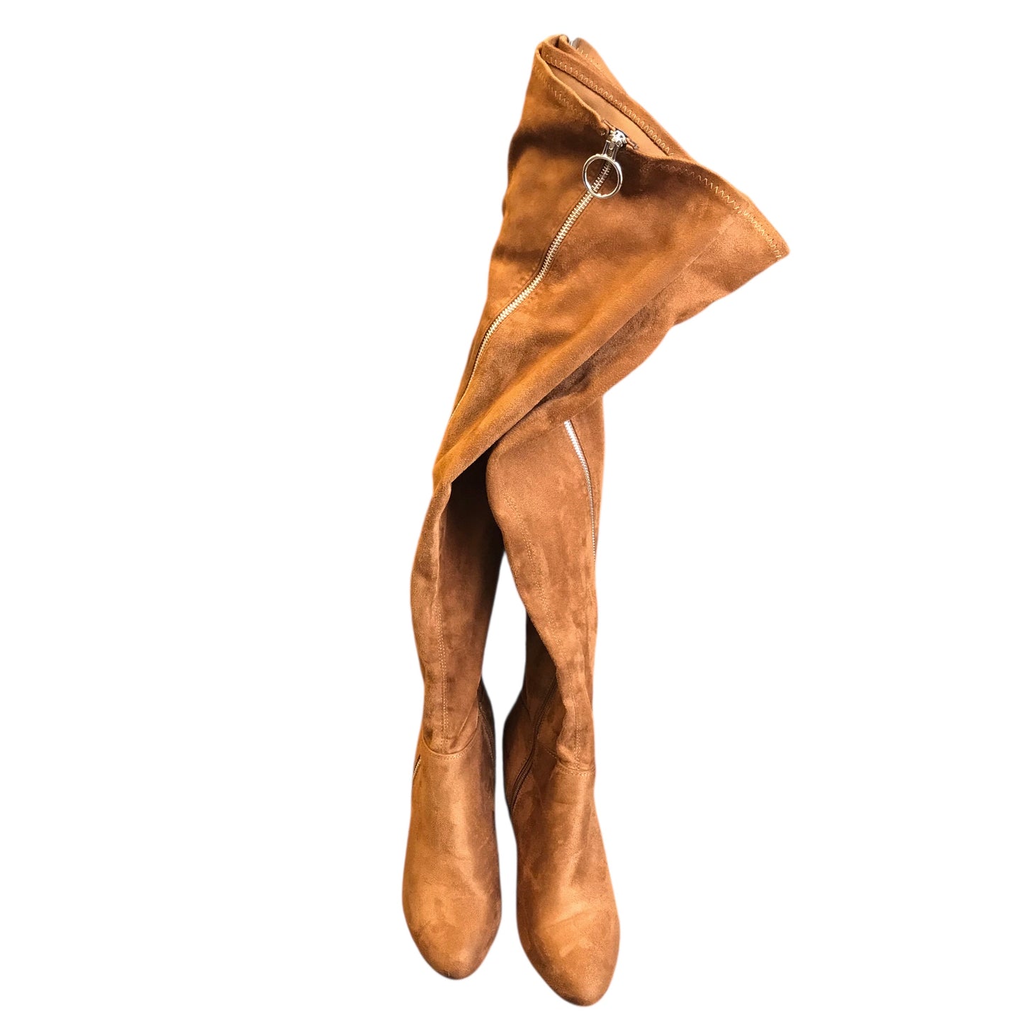 BOOTS KNEE HEELS by SHOEDAZZLE in BROWN, Size:10