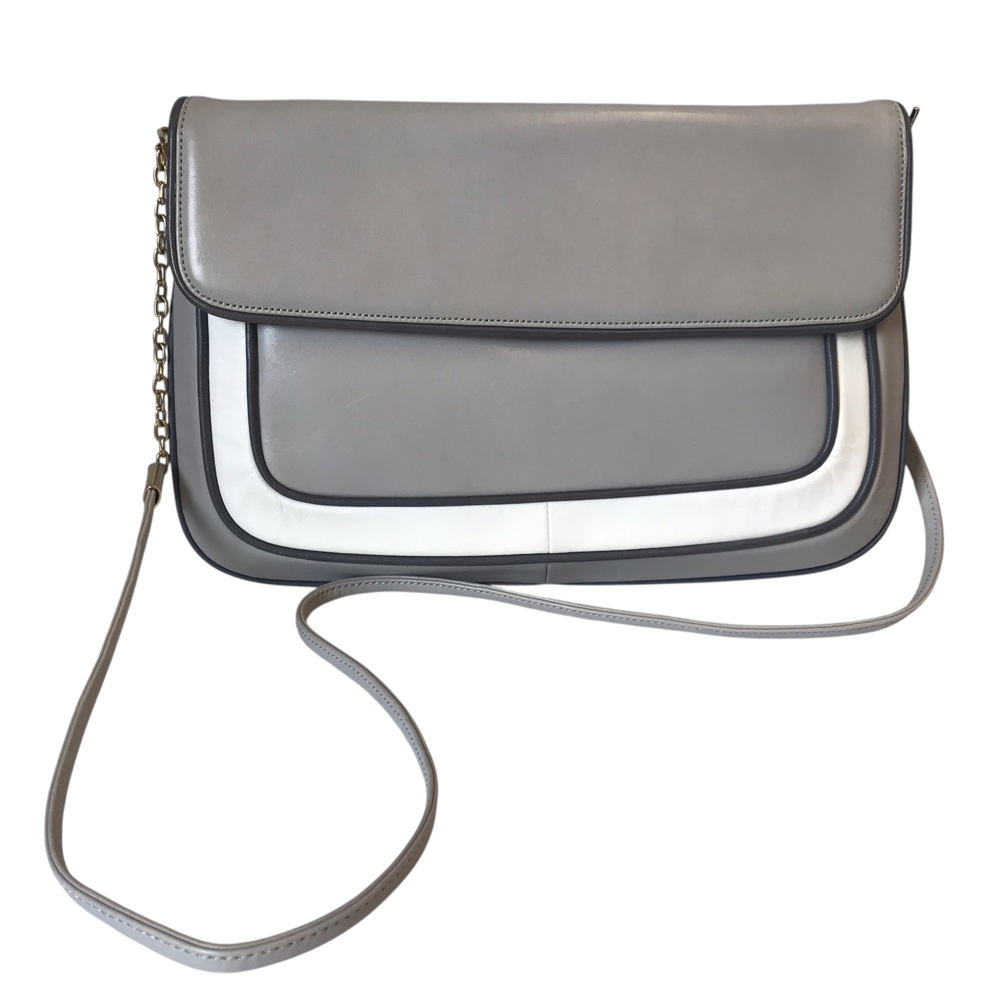 Handbag Leather By Galleani In Grey & White, Size:Medium