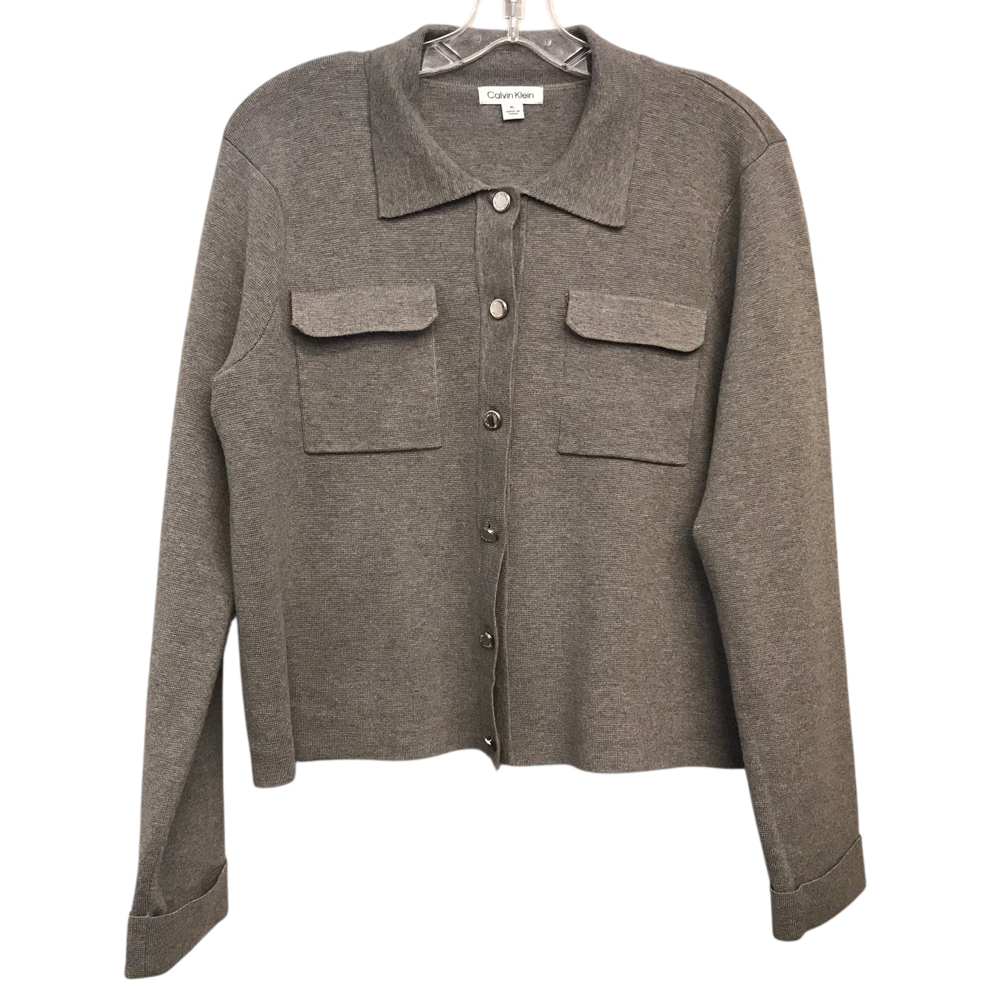 Sweater Cardigan By Calvin Klein In Grey, Size:Xl