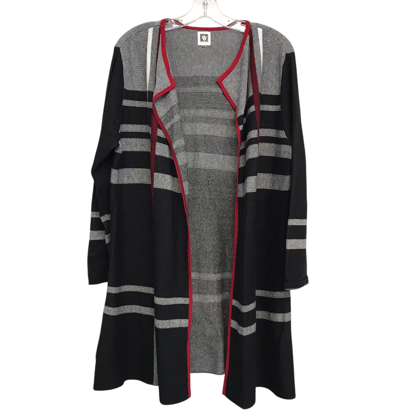 Sweater Cardigan By Anne Klein In Black & Grey, Size:L