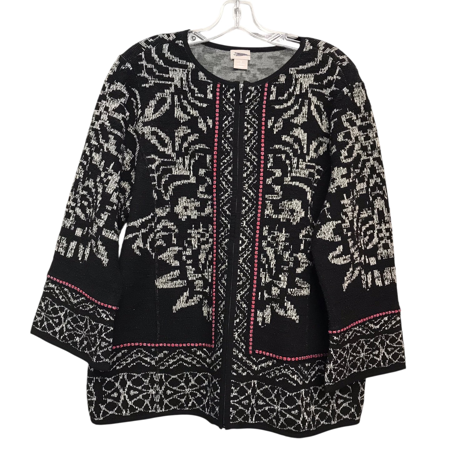 Sweater Cardigan By Chicos In Black & White, Size:Xl