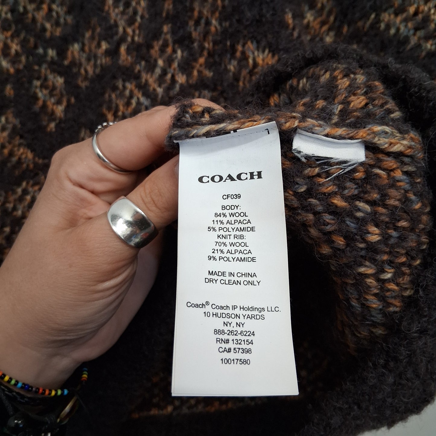 Sweater Designer By Coach In Brown & Gold & Blue, Size: Xl