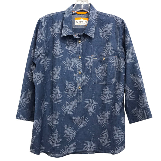 Top 3/4 Sleeve By Orvis In Blue & White, Size:L