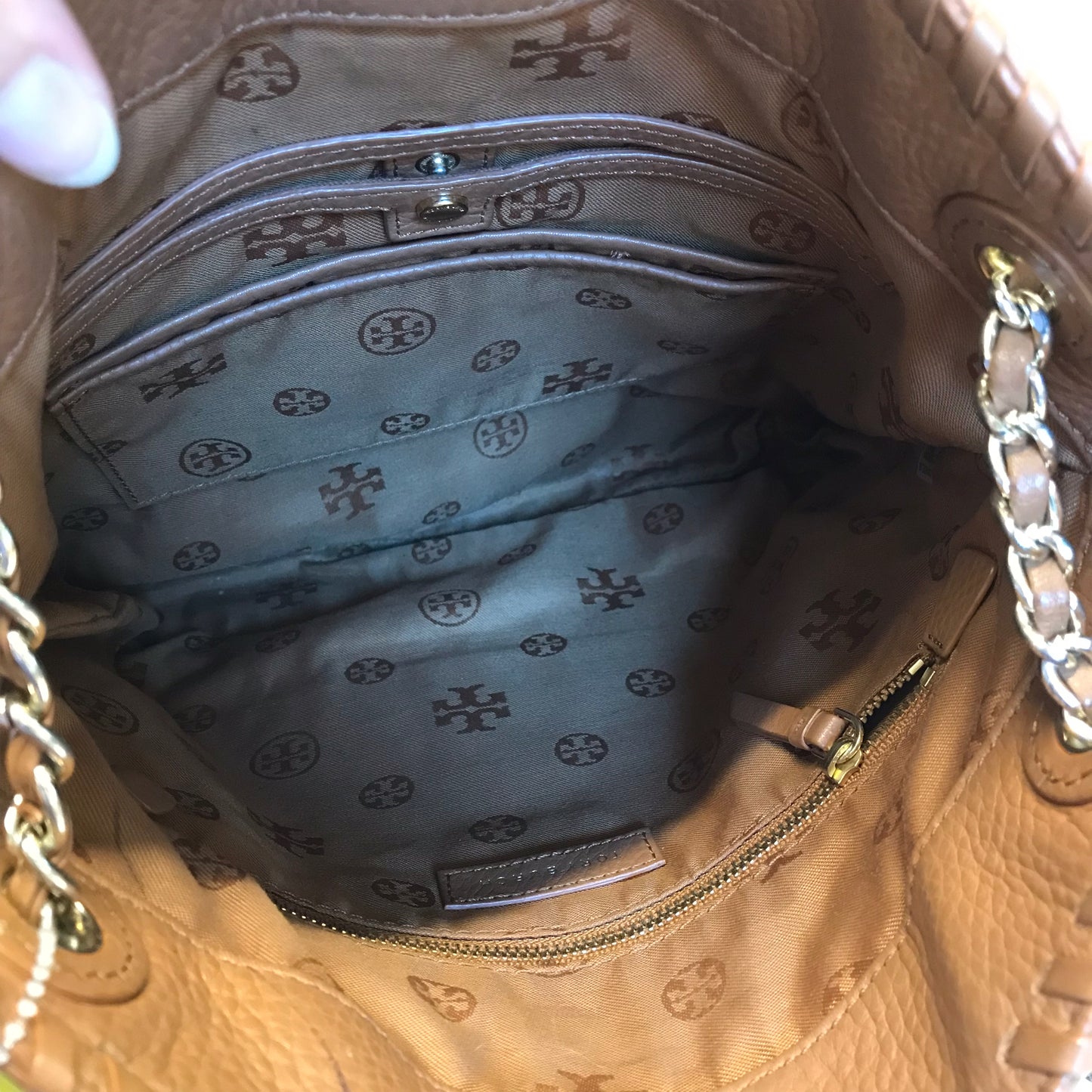 Handbag Designer By Tory Burch In Brown, Size:Medium