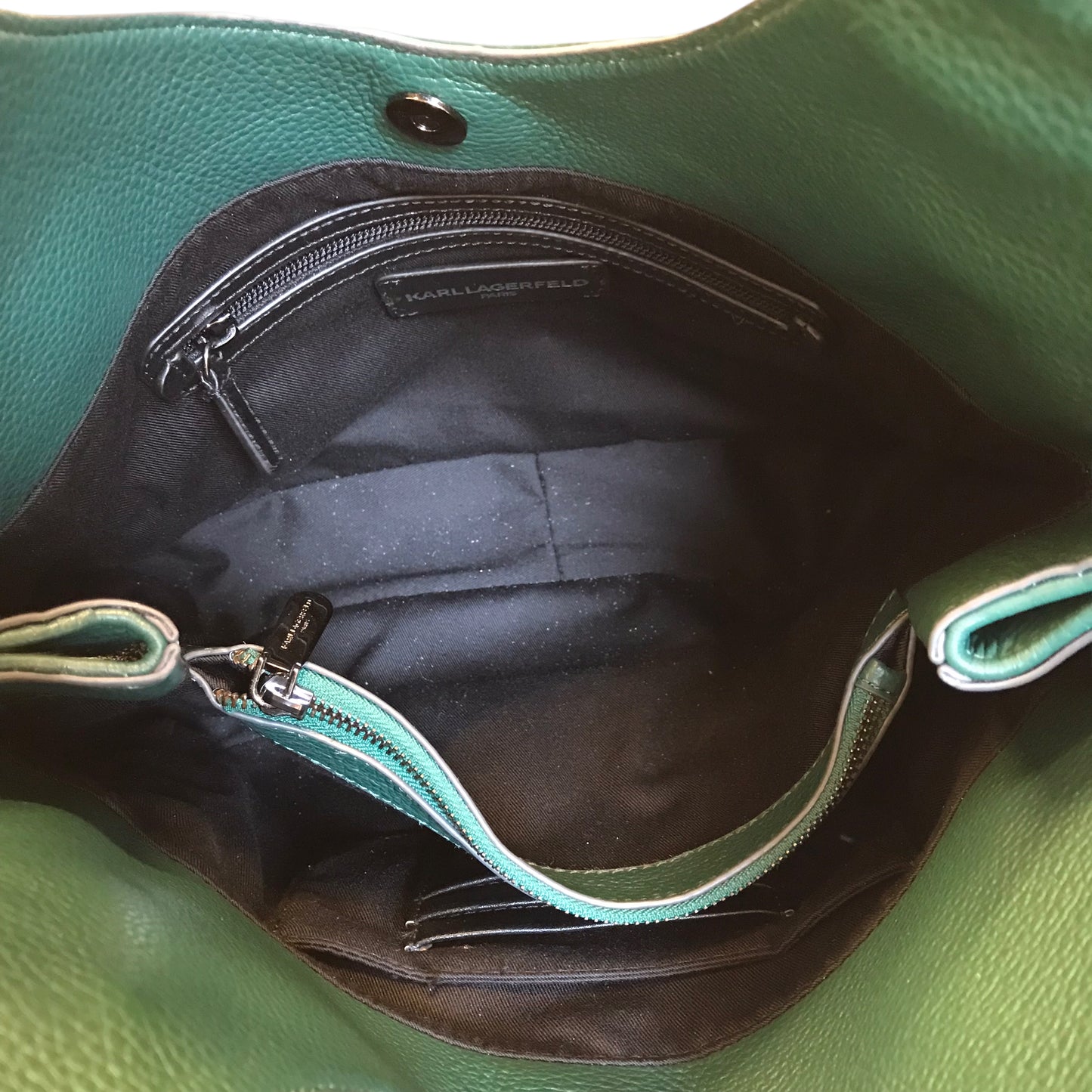 Handbag Designer By Karl Lagerfeld In Green, Size:Medium