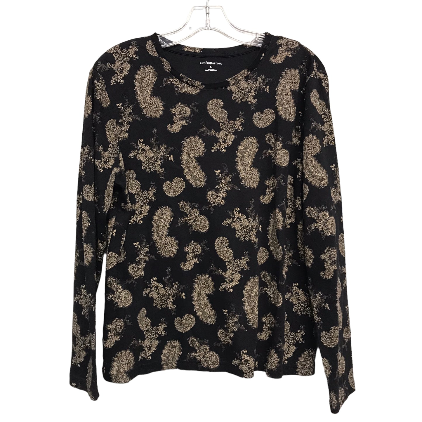 Top Ls Basic By Croft And Barrow In Black & Tan, Size:L