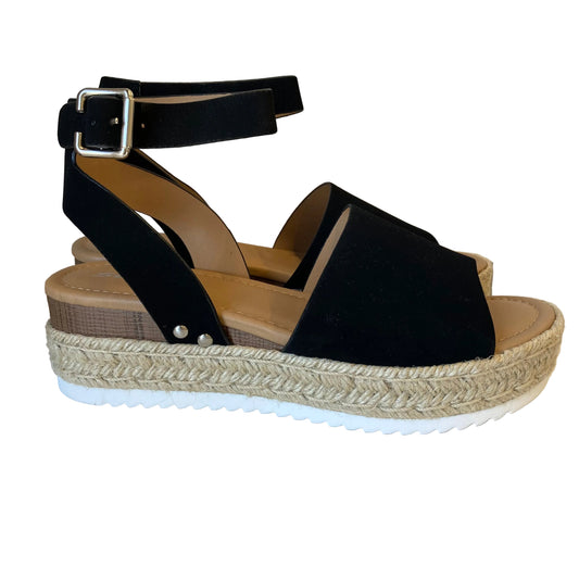 Sandals Heels Wedge By Soda In Black, Size:9