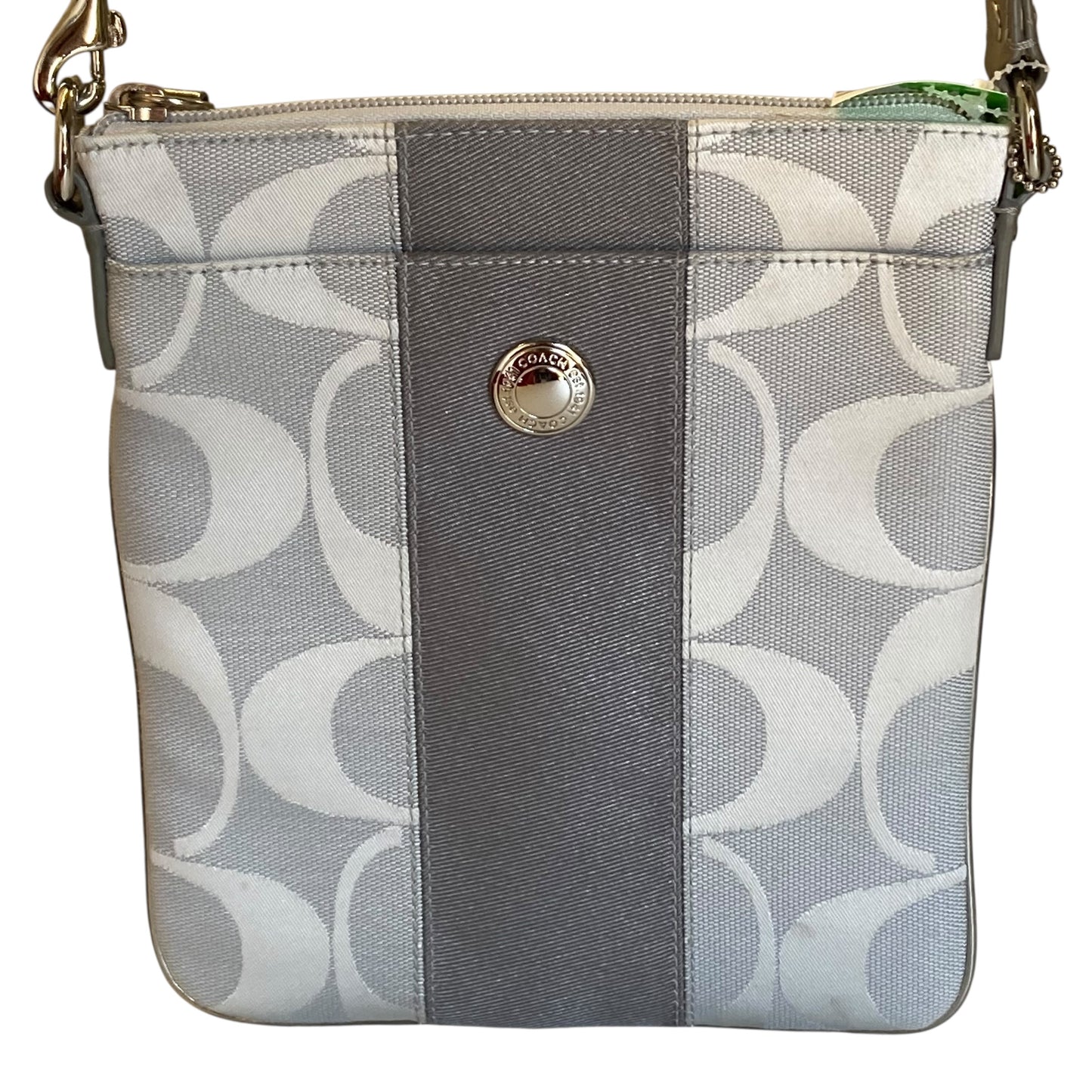 Crossbody Designer By Coach In Silver, Size:Small