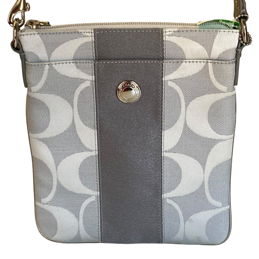 Crossbody Designer By Coach In Silver, Size:Small