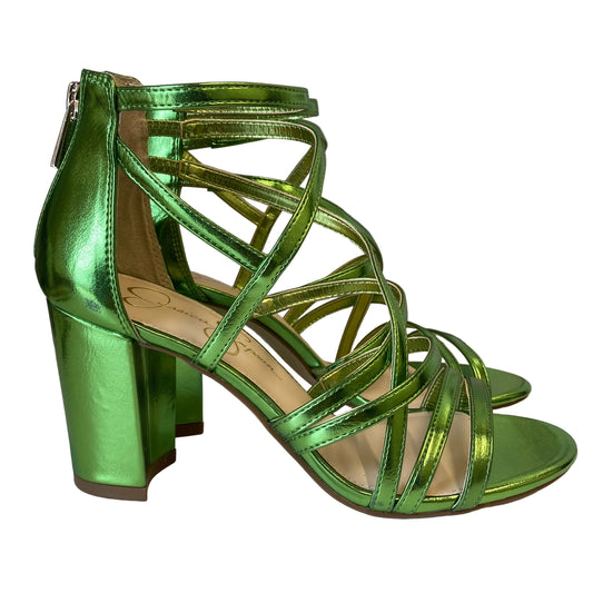 Sandals Heels Block By Jessica Simpson In Green, Size:7.5