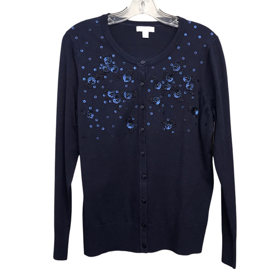Sweater Cardigan By Charter Club In Navy, Size:L
