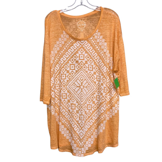 Top 3/4 Sleeve By Lucky Brand In Orange & White, Size:2X