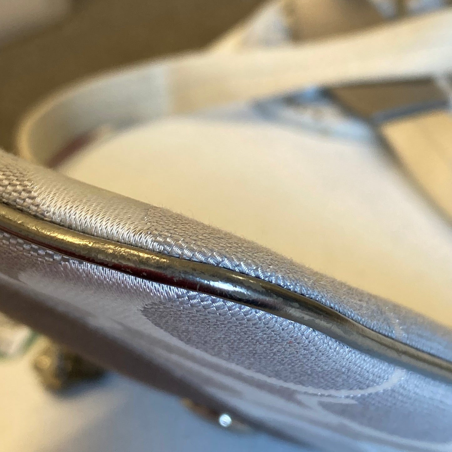 Crossbody Designer By Coach In Silver, Size:Small