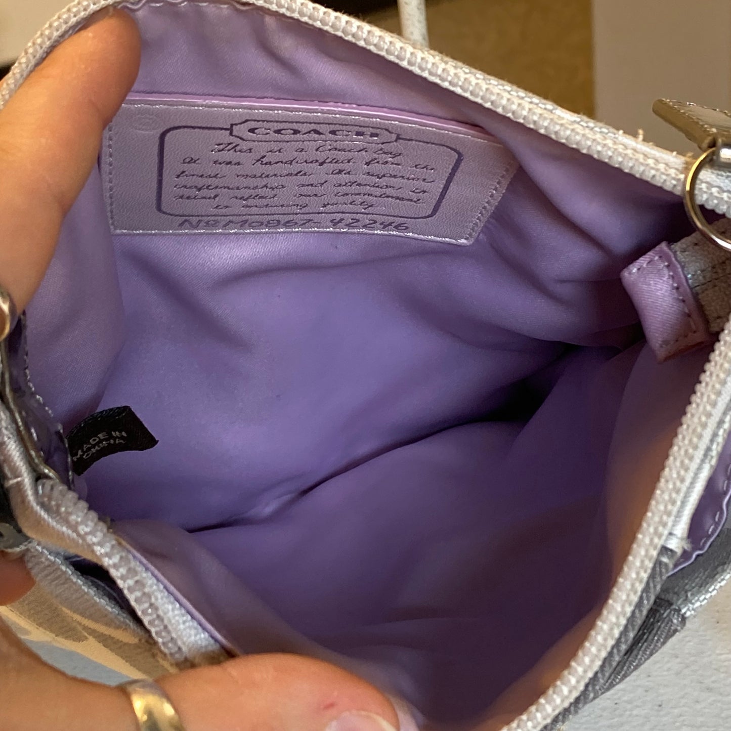 Crossbody Designer By Coach In Silver, Size:Small