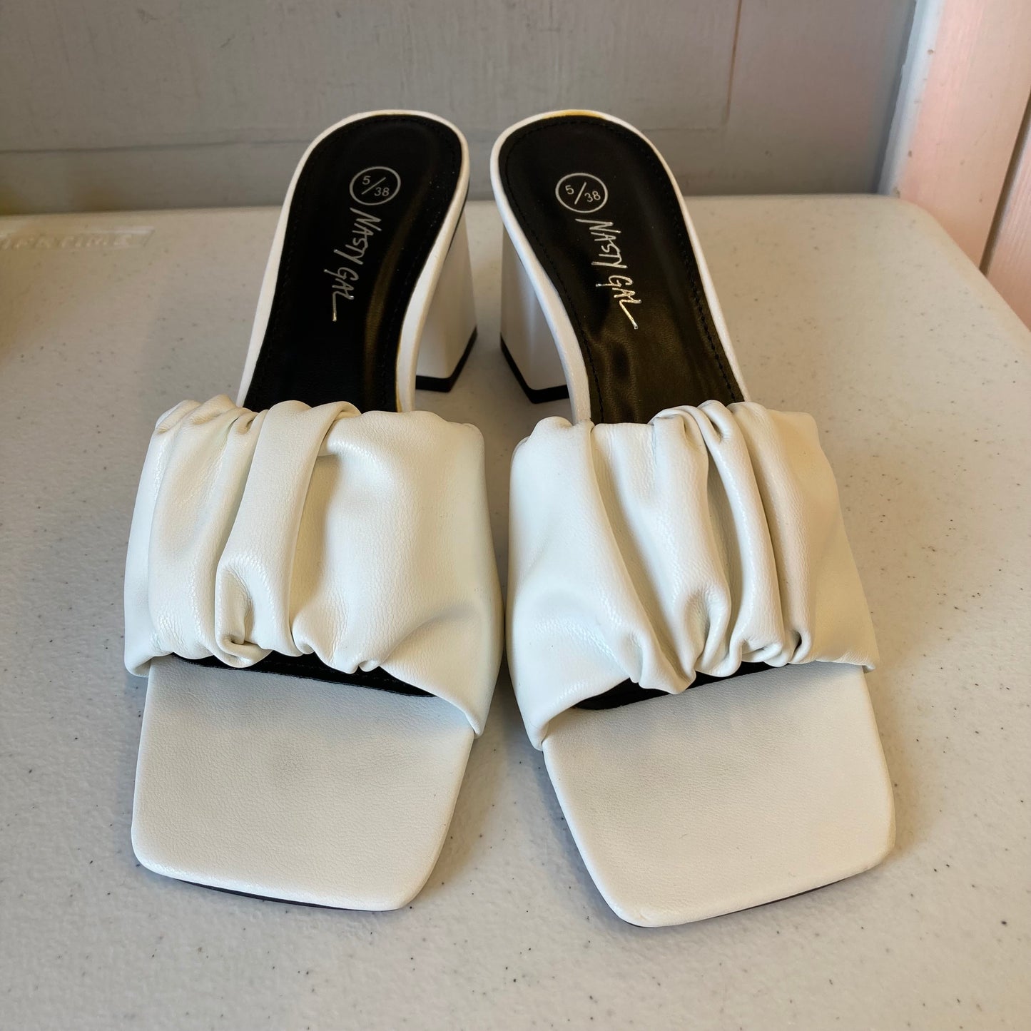 Sandals Heels Block By Nasty Gal In White, Size:5