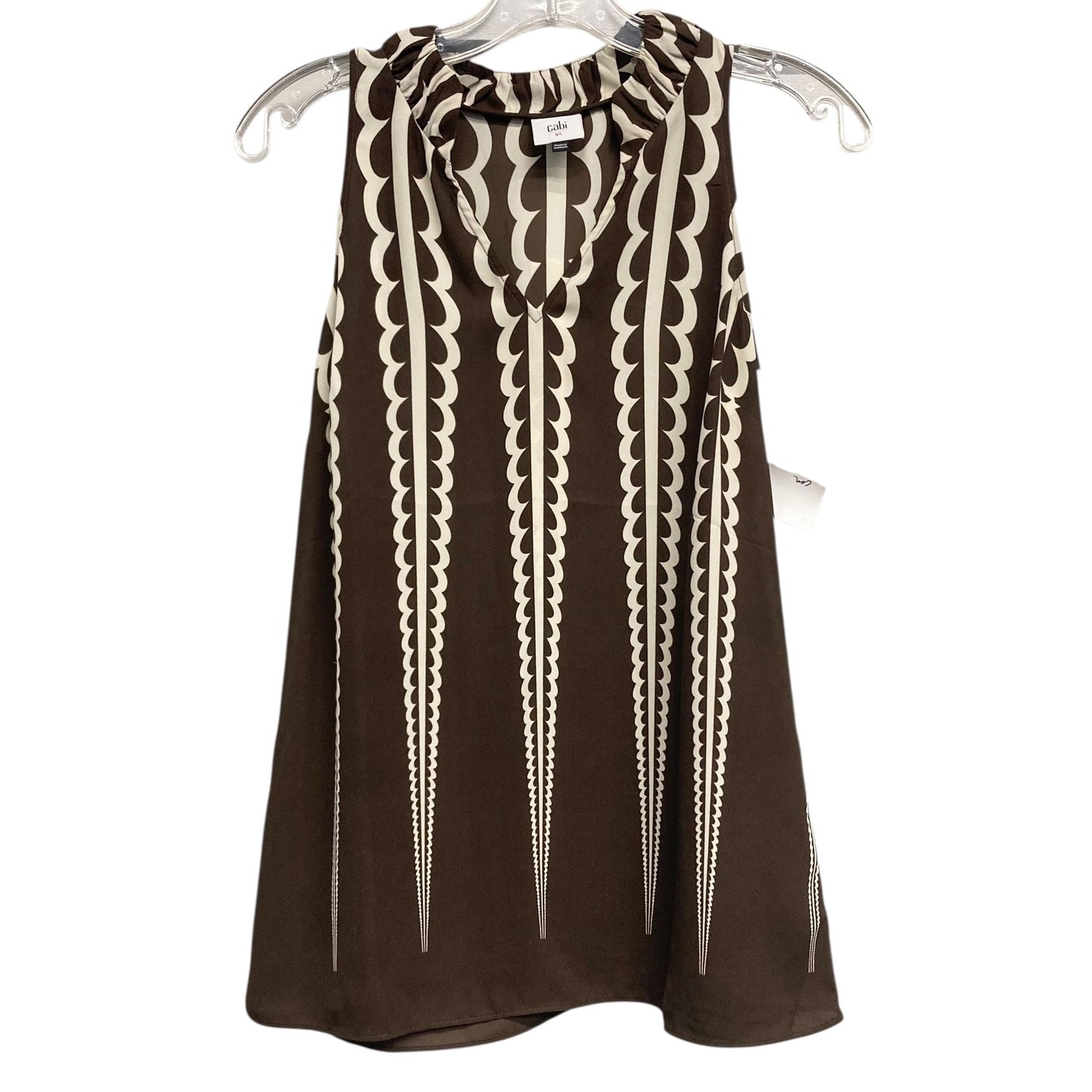Top Sleeveless By Cabi In Brown & Cream, Size:Xs