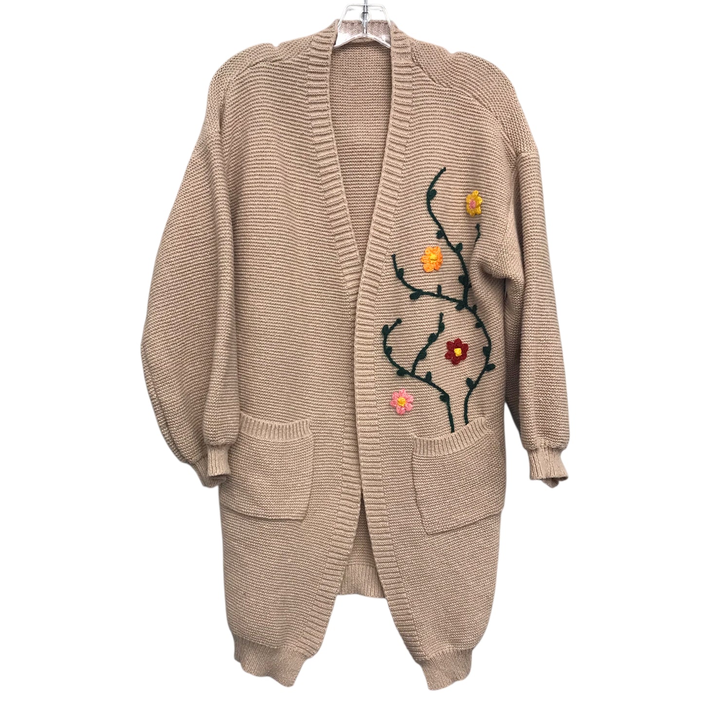 Sweater Cardigan By Shein In Tan, Size:L